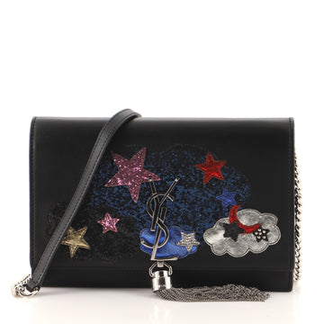 Saint Laurent Classic Monogram Tassel Crossbody Bag Patch Embellished Leather Small