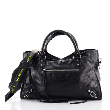 Balenciaga Logo Strap City Classic Studs Bag Leather Medium