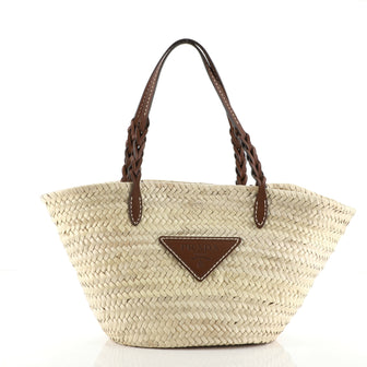 Prada Basket Tote Woven Raffia with Leather Medium