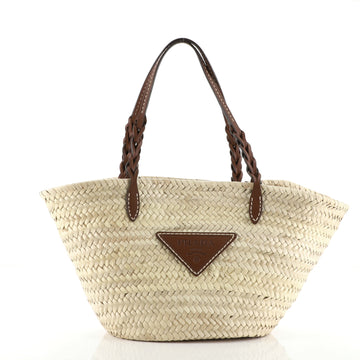 Prada Basket Tote Woven Raffia with Leather Medium