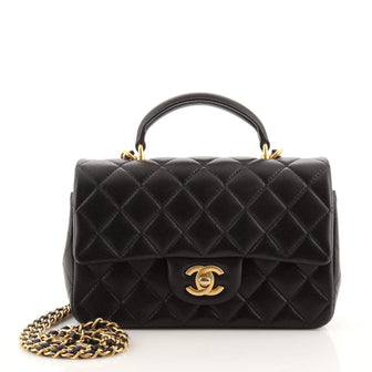 Chanel Classic Single Flap Top Handle Bag Quilted Lambskin Mini