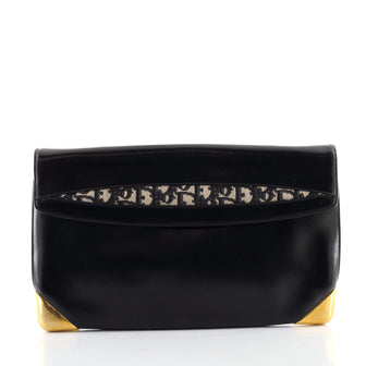 Christian Dior Vintage Flat Shoulder Bag Leather with Diorissimo Canvas