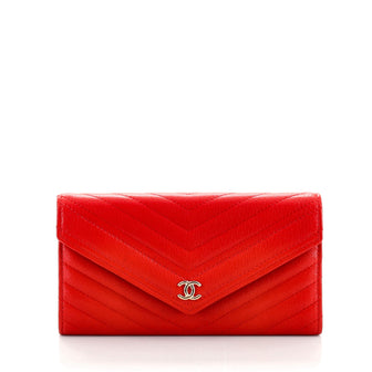 Chanel CC Gusset Flap Wallet Chevron Goatskin Long
