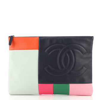 Chanel O Case Clutch Colorblock Leather Large
