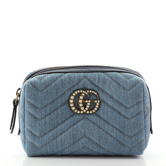 Gucci Pearly GG Marmont Cosmetic Case Matelasse Denim