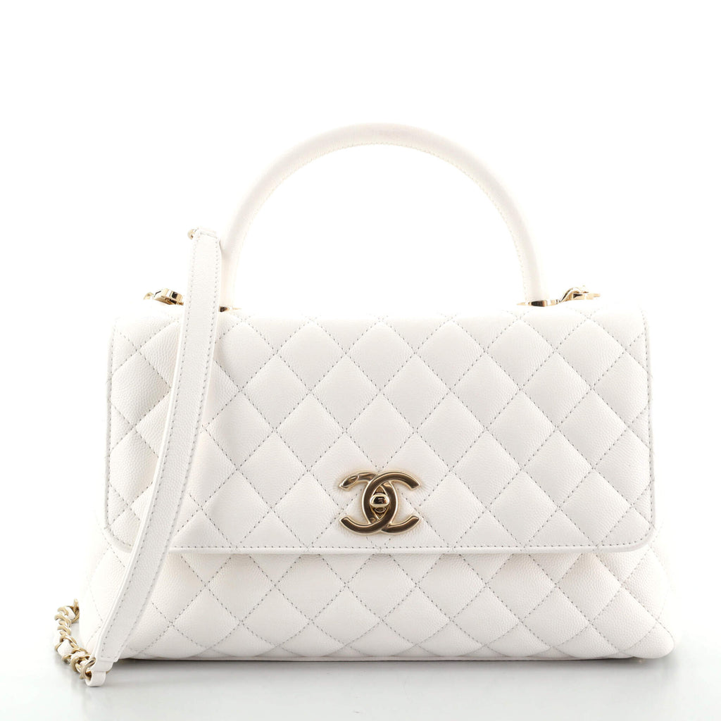 Chanel Coco Top Handle Bag Quilted Caviar Small White 1014041