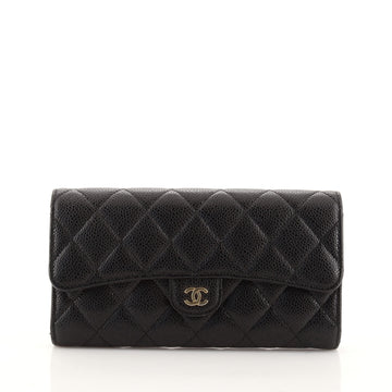 Chanel CC Gusset Classic Flap Wallet Quilted Caviar Long