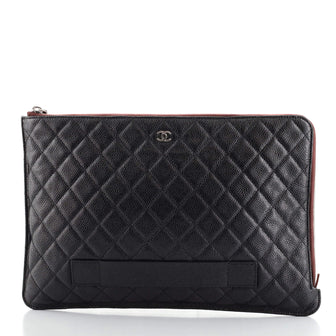 Chanel iPad Pouch Quilted Caviar Large