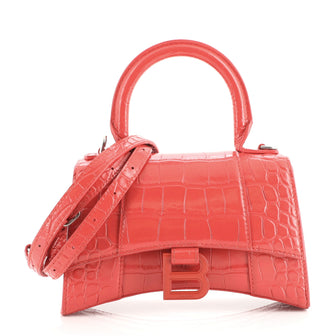 Balenciaga Hourglass Top Handle Bag Crocodile Embossed Leather XS