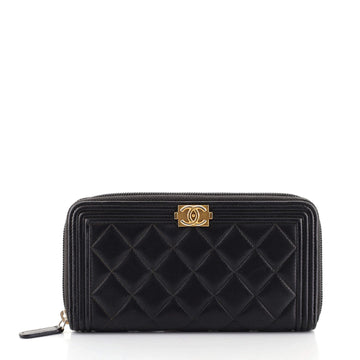 Chanel Boy Zip Around Wallet Quilted Lambskin Long