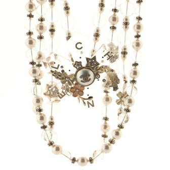 Chanel CC Snowflake Multi Strand Long Necklace Faux Pearls and Beads with Metal and Crystals