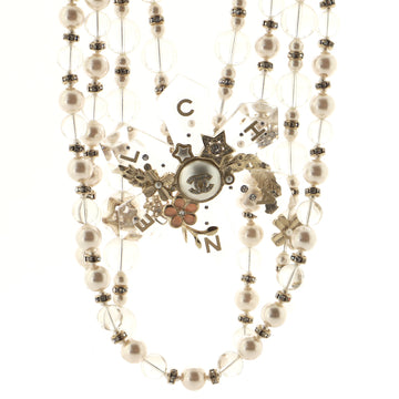 Chanel CC Snowflake Multi Strand Long Necklace Faux Pearls and Beads with Metal and Crystals