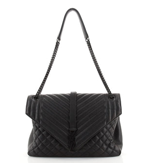 Saint Laurent Classic Monogram Slouchy Envelope Satchel Quilted Leather Large