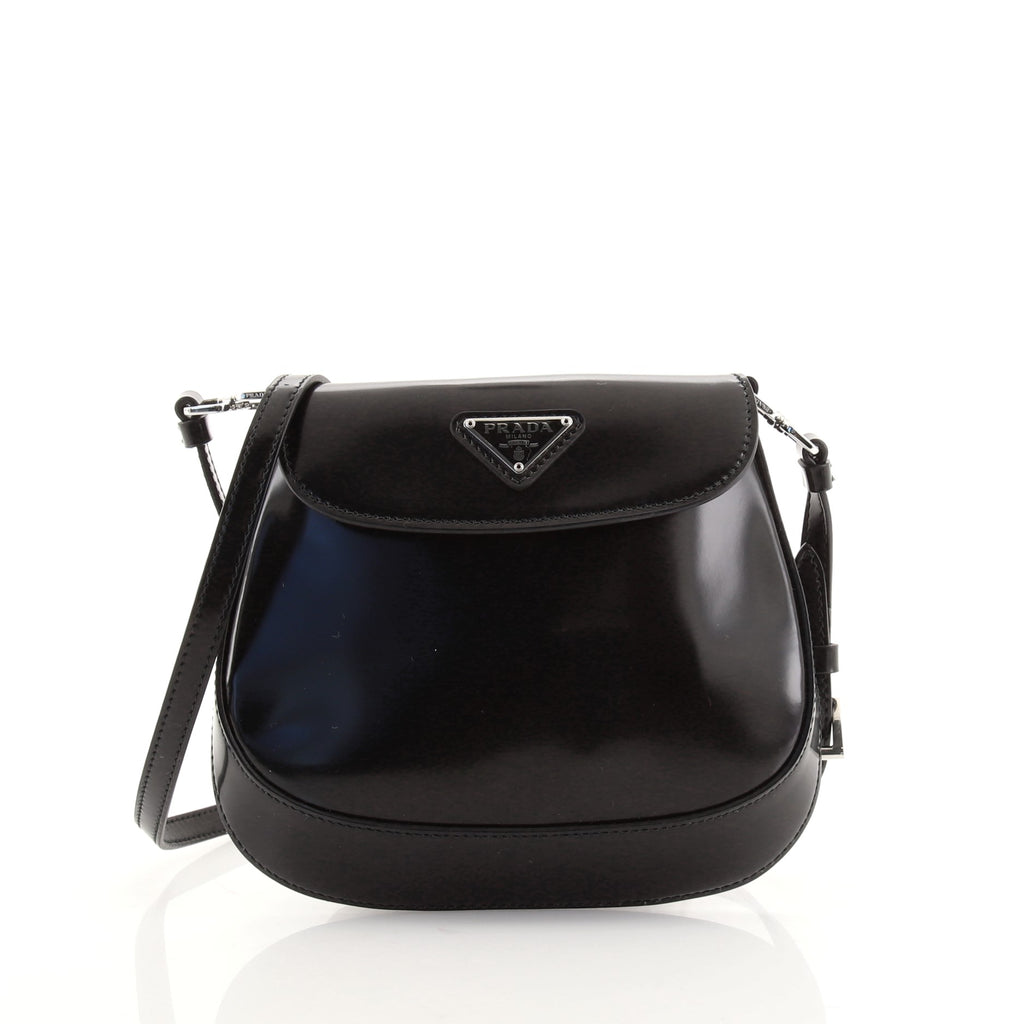 Cleo Small Leather Shoulder Bag in Black - Prada