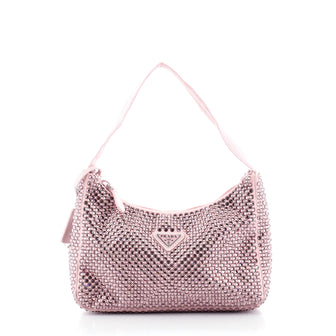 Prada Re-Edition 2000 Hobo Crystal Embellished Satin Mini