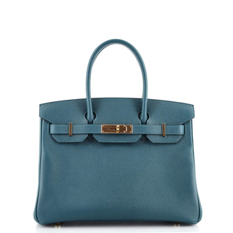Hermes Birkin Handbag Blue Epsom with Gold Hardware 30