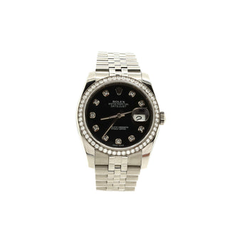 Rolex Oyster Perpetual Datejust Automatic Watch Stainless Steel and White Gold with Diamond Markers and Bezel 36