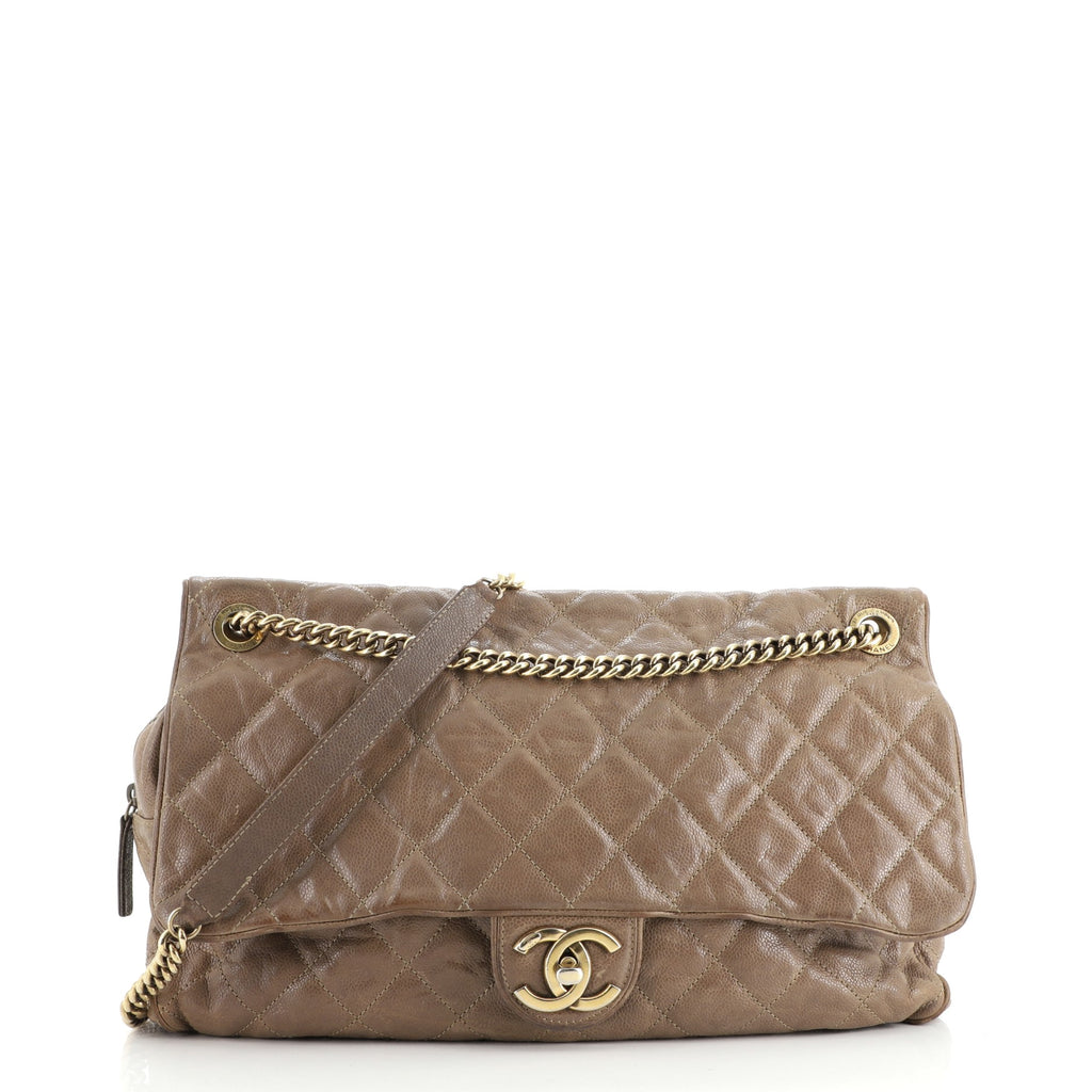 Chanel Shiva Flap Bag Quilted Caviar Large Brown 1016794