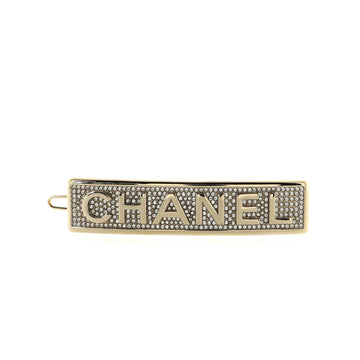 Chanel Logo Hair Barrette Crystal Embellished Metal