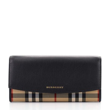 Burberry Porter Continental Wallet Leather and Horseferry Check Canvas Long