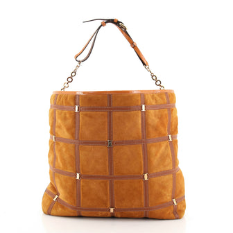 Salvatore Ferragamo Gancio Square Quilt Shoulder Bag Suede with Leather Large