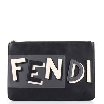 Fendi Zip Pouch Leather with Applique Medium