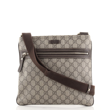 Gucci Front Zip Flat Messenger Bag GG Coated Canvas Medium