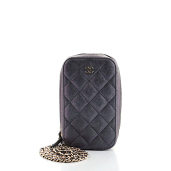 Chanel Zip Around Phone Case with Chain Quilted Iridescent Caviar