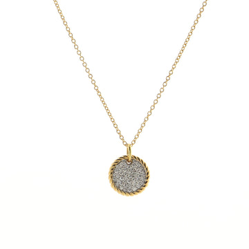 David Yurman Cable Petite Round Pendant Necklace 18K Yellow Gold with Pave Diamonds