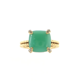 David Yurman Chatelaine Ring 18K Yelow Gold with Chrysoprase and Diamonds 7mm