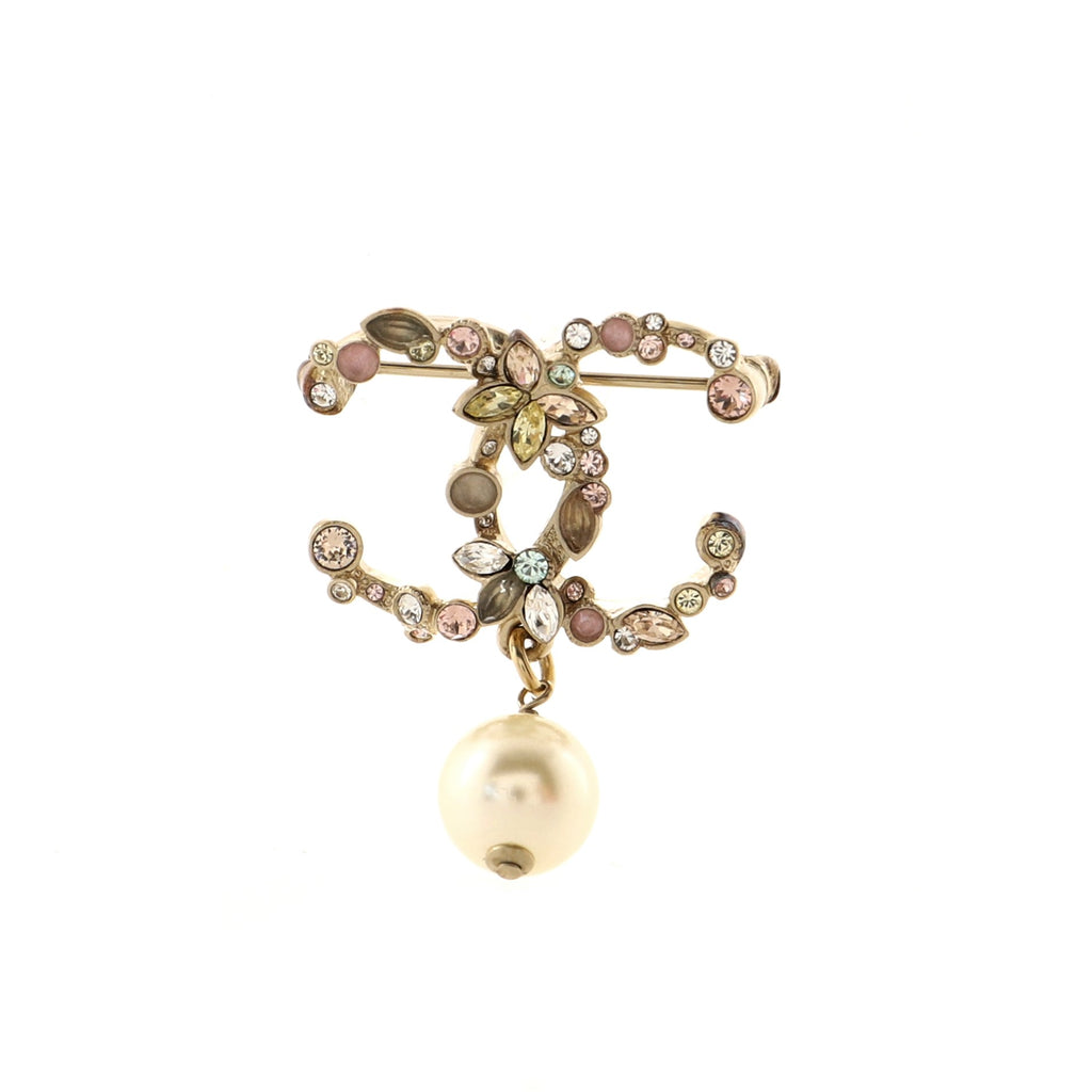 Chanel CC Butterfly and Pearl Drop Brooch Crystal Embellished Metal and  Faux Pearl Gold 1018831