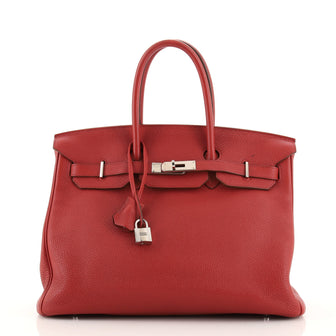 Hermes Birkin Handbag Red Togo with Palladium Hardware 35