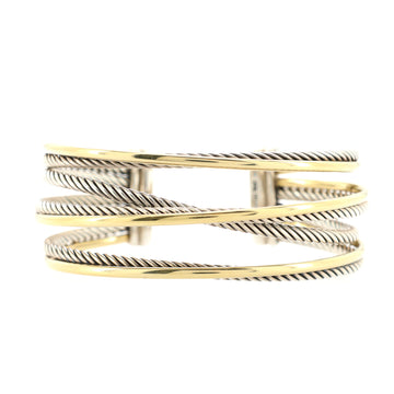 David Yurman Four Row Crossover Cuff Bracelet Sterling Silver with 18K Yellow Gold