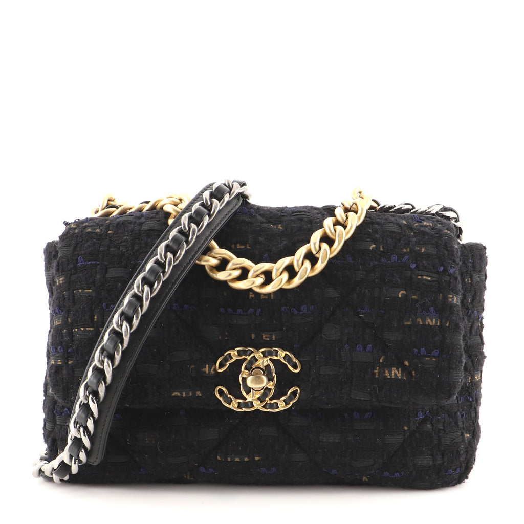 Chanel 19 Flap Bag Quilted Houndstooth Tweed and Ribbon Large at 1stDibs