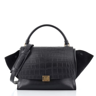 Celine Trapeze Bag Crocodile Embossed Leather Medium