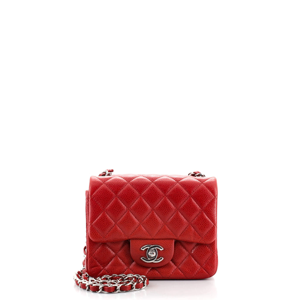 Chanel Square Classic Single Flap Bag Quilted Caviar Mini Red 1020611