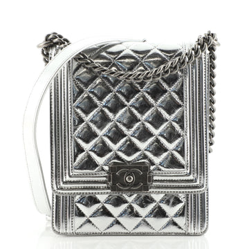 Chanel North South Boy Flap Bag Quilted Metallic Calfskin Small