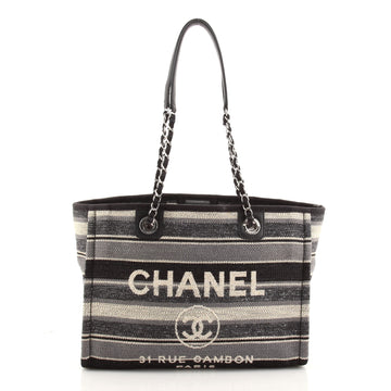 Chanel Deauville Tote Canvas with Striped Detail Small