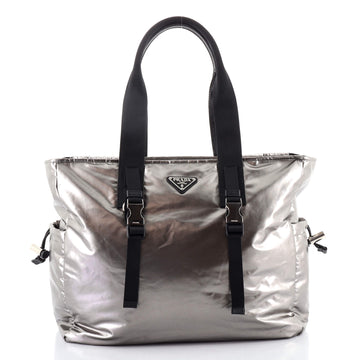 Prada Buckle Zip Tote Metallic Tessuto Large