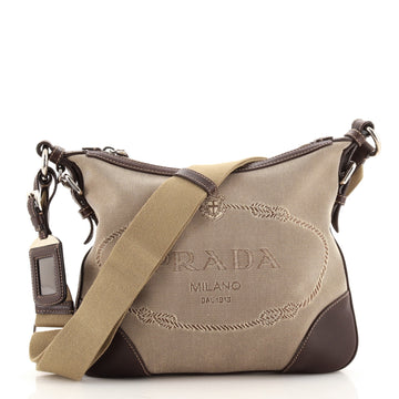 Prada Logo Messenger Bag Canvas with Leather Small