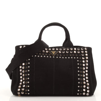 Prada Canapa Convertible Tote Rhinestone Embellished Canvas Medium