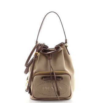 Prada Logo Drawstring Bucket Bag Canvas