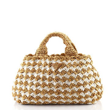 Prada Canapa Tote Raffia Crochet Small