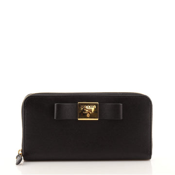 Prada Bow Zip Around Wallet Saffiano Leather Long