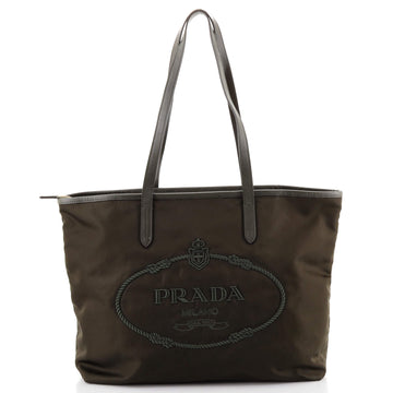 Prada Logo Shopper Tote Embroidered Tessuto and Saffiano Leather