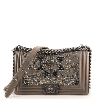 Chanel Boy Flap Bag Crystal Embellished Goatskin Old Medium