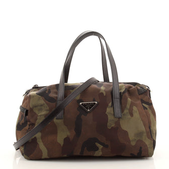 Prada Convertible Camouflage Boston Bag Printed Tessuto Small