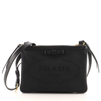 Prada Logo Double Zip Crossbody Bag Canvas