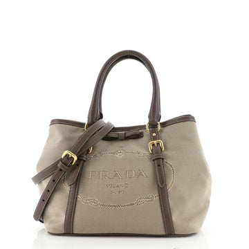 Prada Logo Convertible Tote Canvas with Leather Medium
