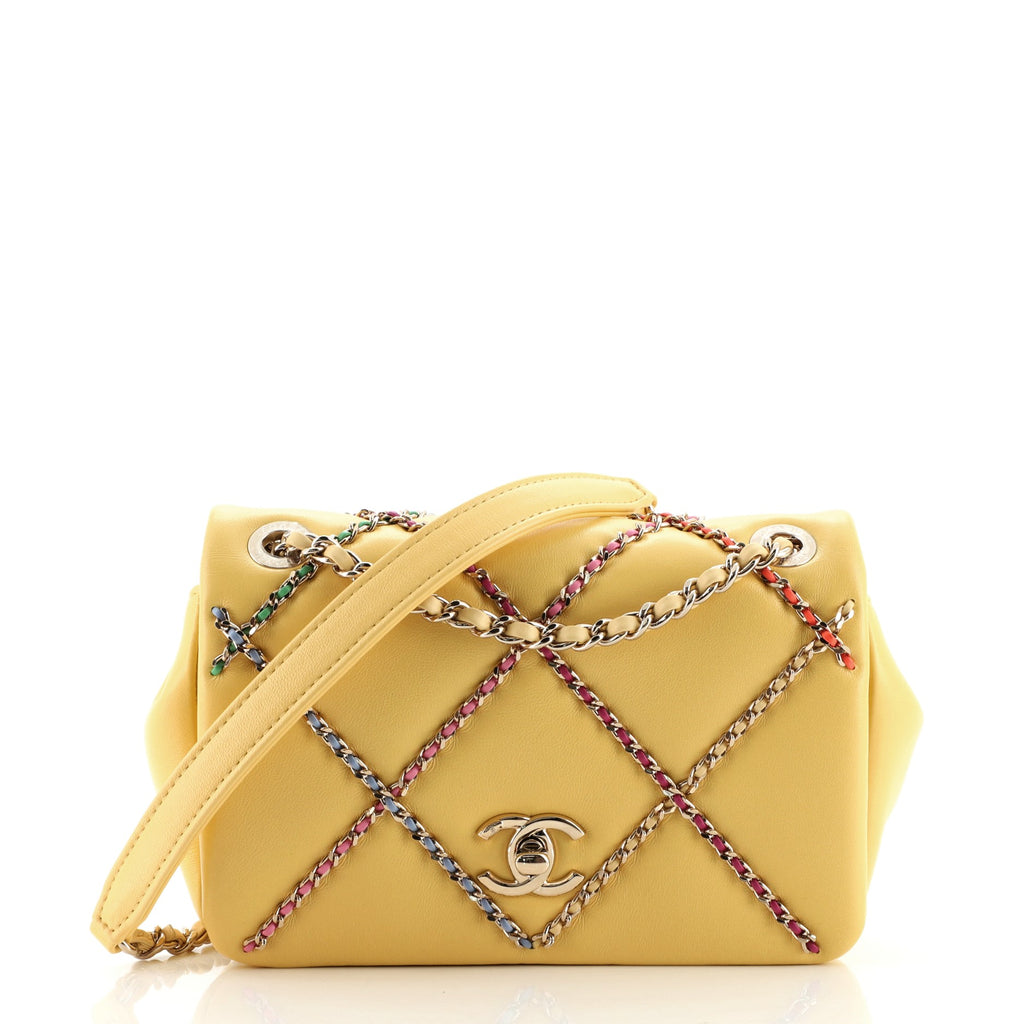 Chanel Entwined Chain Flap Bag Quilted Lambskin Mini Yellow 10208375